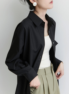 XINER 黑色休闲衬衫女男友风宽松显瘦上衣春装2024年新款长袖衬衣