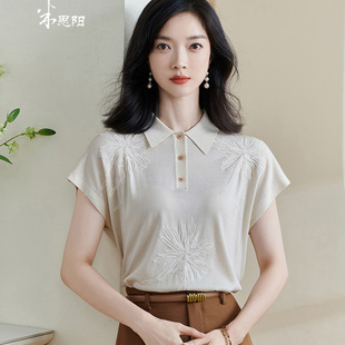 高端重工刺绣减龄Polo宽松针织衫 米思阳2024春夏新款 上衣女薄1163