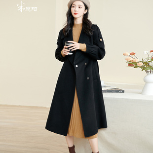 大衣女3802 简约气质纯色毛呢外套100%羊毛长款 米思阳2022冬季 新款