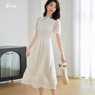 花边袖 新中式 连衣裙绣花盘扣设计感A字裙2558 新款 米思阳2025夏季