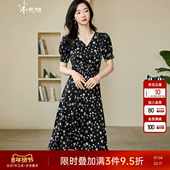 米思阳2025夏季 连衣裙女 裙子法式 新款 高级气质波点V领松紧腰修身