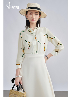 米思阳2025秋季新款重磅真丝100%桑蚕丝印花衬衫气质通勤小衫3997