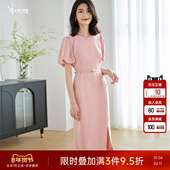 米思阳2025夏季 高级绝美包臀裙子女 连衣裙修身 新款 温柔气质泡泡袖