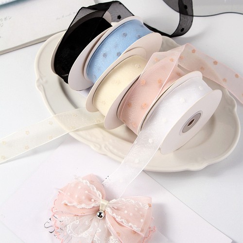 雪花绒点双层网纱织带头饰蝴蝶结材料diy饰品雪纱丝带配件包装带