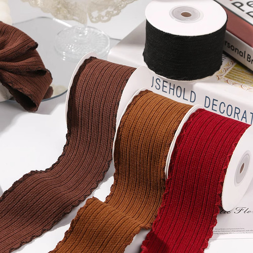 波浪花边条纹针织丝带礼帽装饰服饰DIY发饰蝴蝶结螺纹木耳边织带