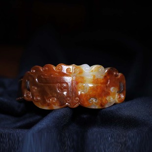 玉秀新疆和田玉兽面手牌男款定制手饰苏工籽料羊脂白玉带证书