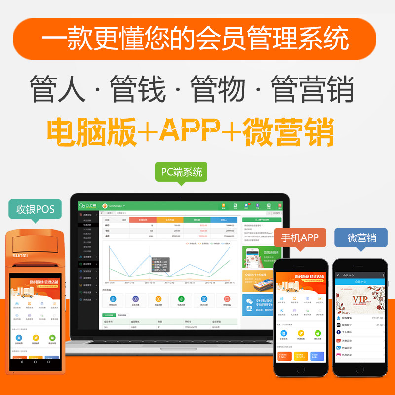 VIP磁条卡美发美甲汽车宠物母婴店微信会员卡管理收银系统软件