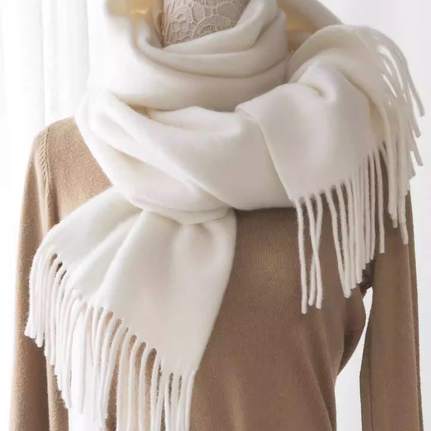 水波纹100纯羊绒围巾莫兰迪色冬