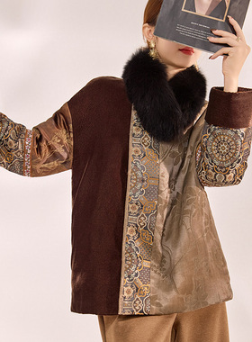 冬季新中式高级感拼接盘扣上衣复古人丝棉服外套女 ZX款MX085