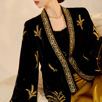 丝绒外套吊带两件套新中式钉珠