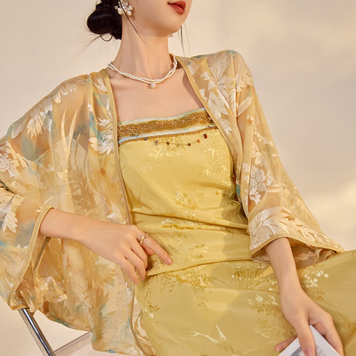 新中式套装秋吊带裙国风元素女装