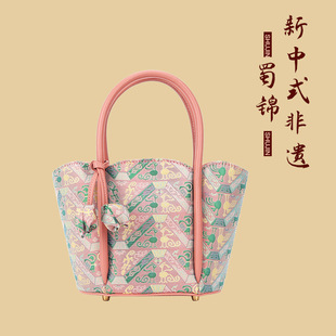 包包百分百蚕桑丝褶皱花瓣真皮手提包 张和才非遗蜀锦女包新中式
