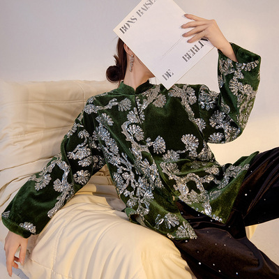 新中式国风盘扣外套丝绒夹棉轻奢