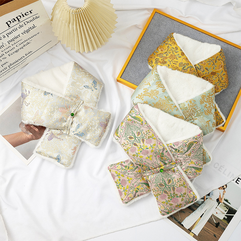 宋锦米貂双面古风保暖围巾