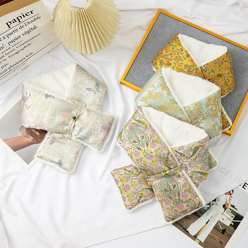 宋锦米貂双面古风保暖围巾