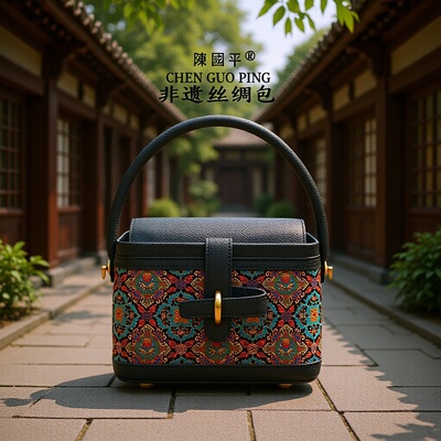 蜀锦乐舞常安真皮手提包新中式
