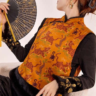 秋冬新中式新款复古盘扣立领双面穿人丝背心马甲女 ZX款MX138