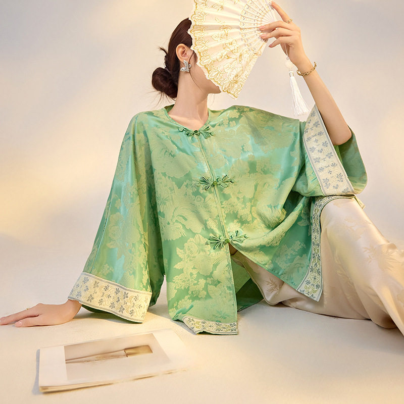 2025春季新款新中式国风印花衬衫复古名媛气质轻奢宽松上衣 M5007