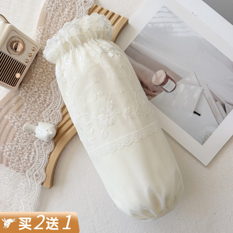 蕾丝袖套女士冬季加长款学习工作办公防脏套袖成人羽绒服护袖白色
