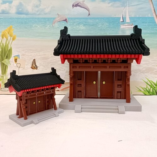 中式垂花门微缩模型可开门古建牌楼迷你门亭摆件盆景桌面造景装饰