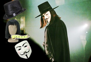 v字仇杀面具V字仇杀队服装 礼帽假发装扮黑色披风帽子V字仇杀衣服