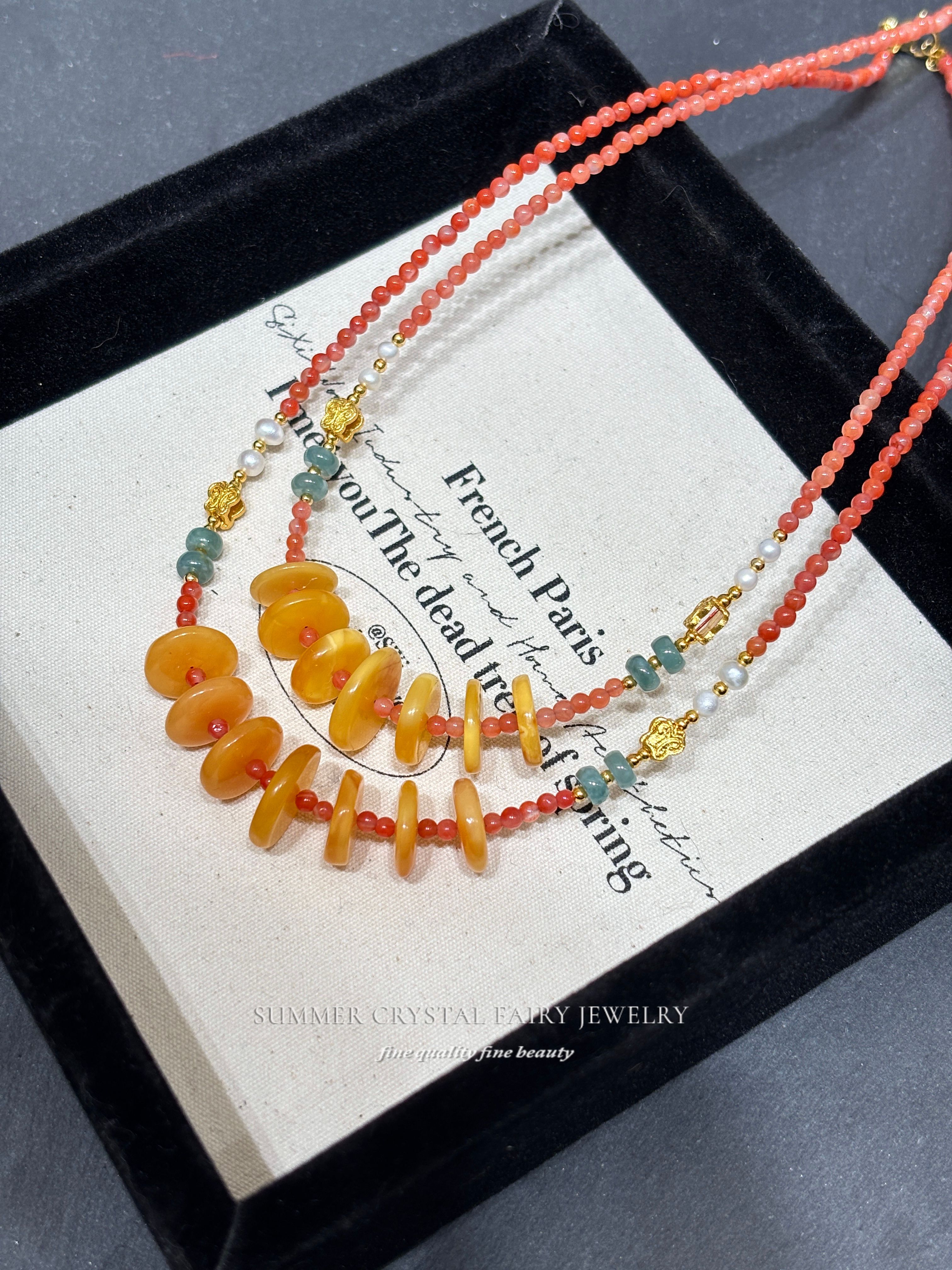 天然蜜蜡南红玛瑙翡翠原创设计项链女小众新中式时尚简约锁骨链