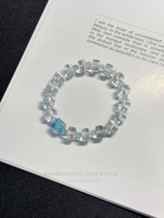 天然白水晶直切珠托帕石圆珠方糖手串单圈水晶手串设计款女生礼物