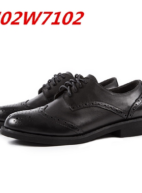 2025年秋真皮黑色小皮鞋春秋单鞋平跟复古系带布洛克鞋雕花工作鞋