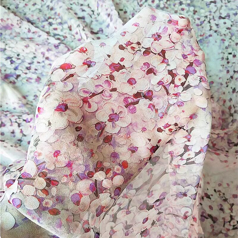 真丝花色乔其纱桑蚕丝面料幅宽1米40服装连衣裙丝巾围巾轻薄布料