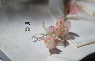 千与阑珊热缩水墨桃花枝纯手工汉服头饰胸针发簪簪子挽发