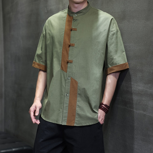 夏季风男装新中式唐装复古拼接大码短袖衬衫A118-C031P70控99图片