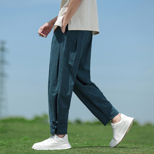 春夏风男装新中式棉麻束脚复古宽松大码休闲裤A118-K112P60图片