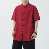 夏季风男装青年新中式棉麻短袖唐装汉服衬衫A118-C815P40控68，男装衬衫，电商A118