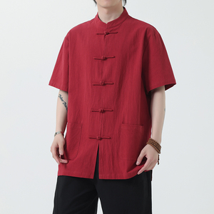 夏季风男装青年新中式棉麻短袖唐装汉服衬衫A118-C815P40控68