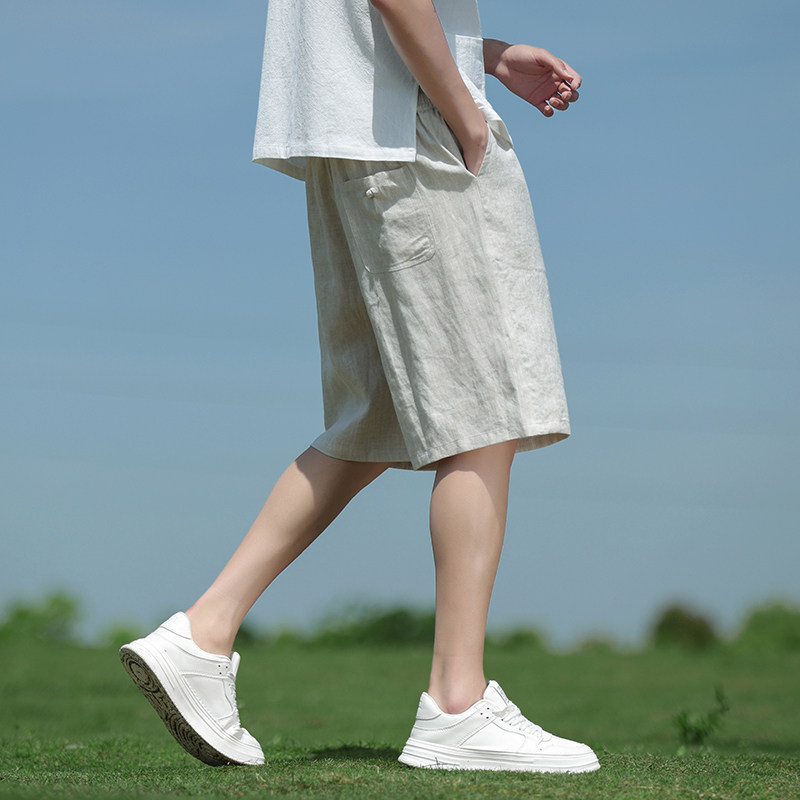 纯亚麻夏季风短裤新中式直筒复古五分裤男A118-DK906P95，男装牛仔裤，电商A118