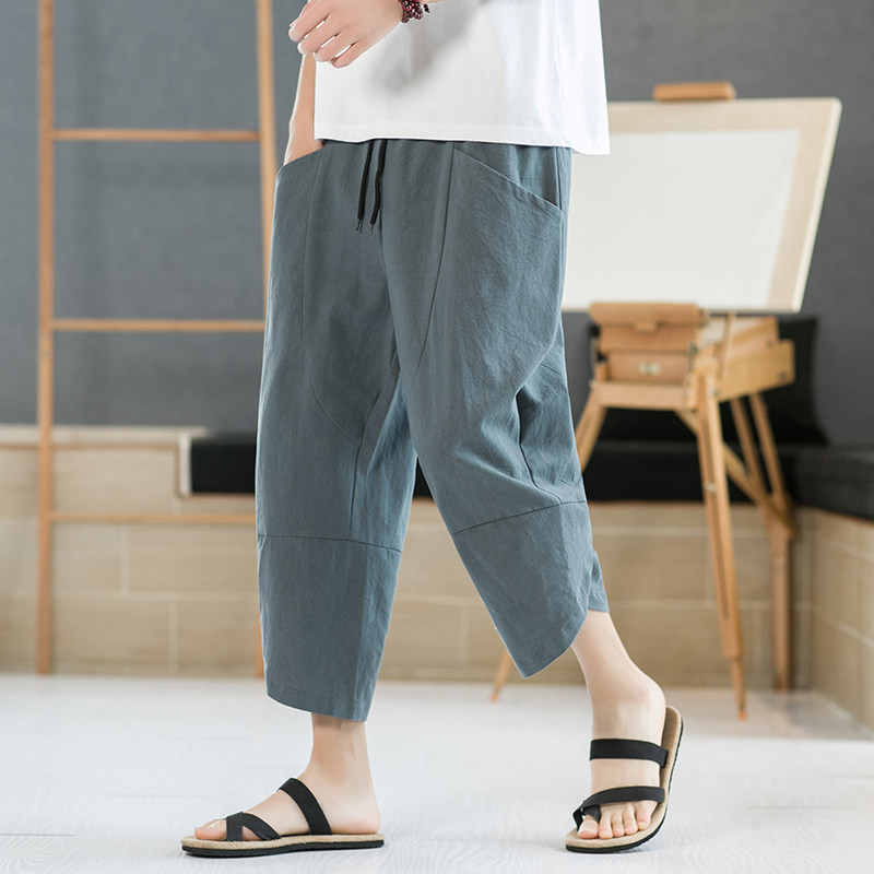 夏季风棉麻七分裤阔腿裤大码沙滩裤休闲裤男QT3028-K88P30,男装牛仔裤,电商A118