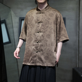 夏季风大码男装冰丝短袖衬衫中式复古唐装汉服男A118-C20P65，男装T恤，电商A118