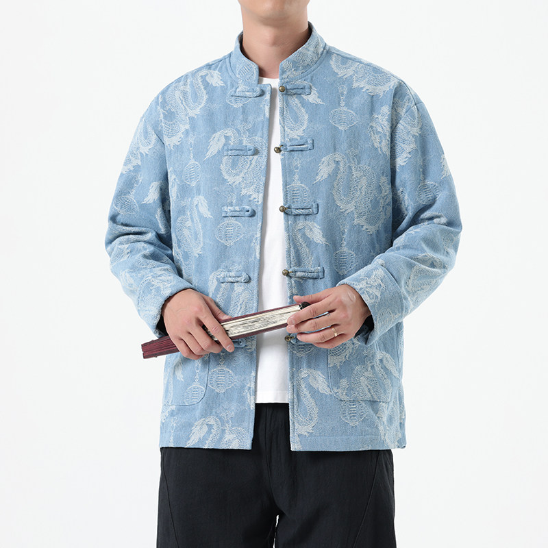 2025春季风男装牛仔外套中式复古龙纹唐装夹克A118-A8813P135图片