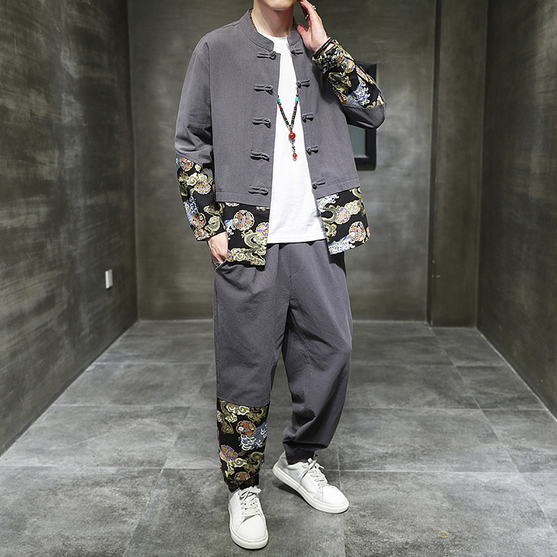 秋季风棉麻复古套装新中式唐装汉服两件套男A118-TZ2022-P95,男装休闲套装,电商A118