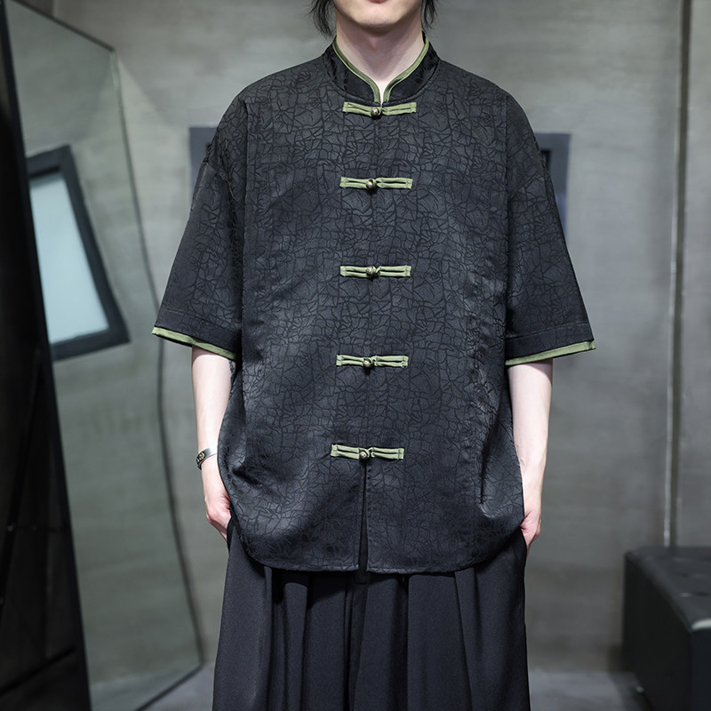 夏季风男装短袖衬衫新中式大码唐装休闲衬衣A118-C27P65控88，男装衬衫，电商A118