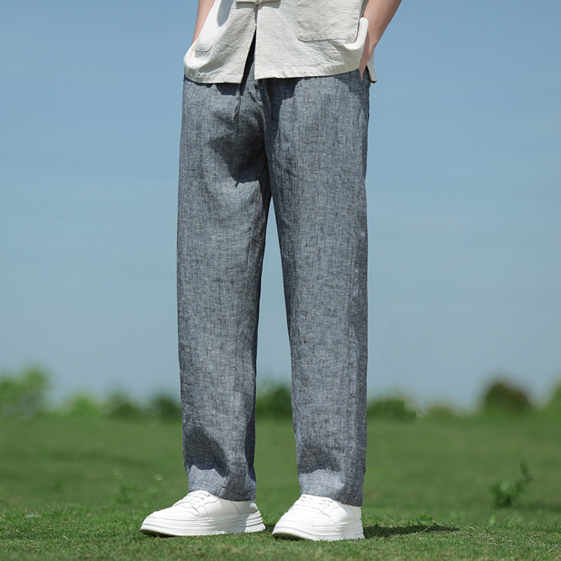 纯亚麻风透气直筒裤男宽松青年大码休闲裤A118-K918P115，男装休闲裤，电商A118