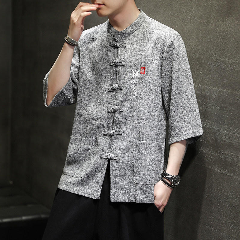 夏季风男装衬衫唐装汉服中式复古大码刺绣衬衣男A118-D51P60,男装T恤,电商A118