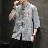 夏季风男装衬衫唐装汉服中式复古大码刺绣衬衣男A118-D51P60，男装T恤，电商A118
