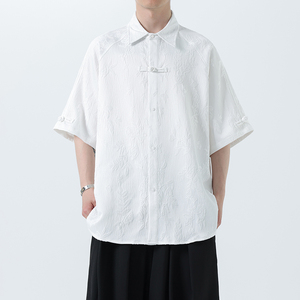 夏季风男装冰丝短袖新中式唐装提花汉服衬衫A118-C28P65控88图片