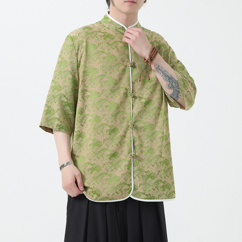 风男装短袖唐装大码衬衣中式印花衬衫汉服A118-C03P65控88,男装衬衫,电商A118