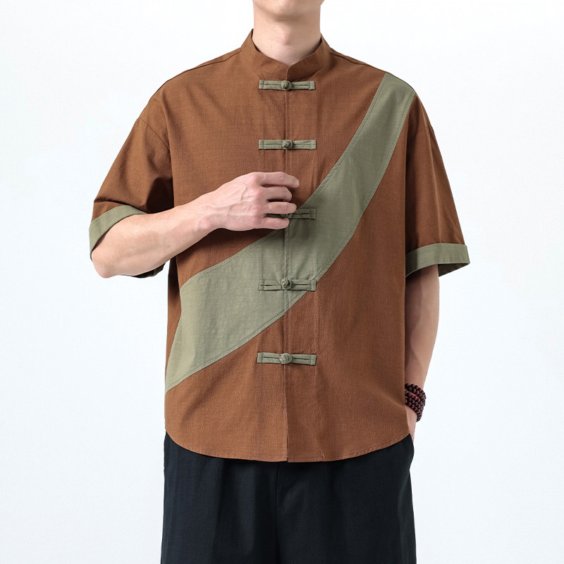 夏季新款风男装短袖复古唐装大码青年衬衫A118-C032P70控99,男装T恤,电商A118