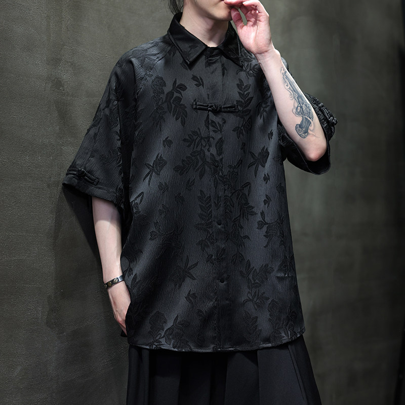 夏季风男装唐装汉服冰丝短袖中式大码提花衬衫A118-C28P65,男装T恤,电商A118