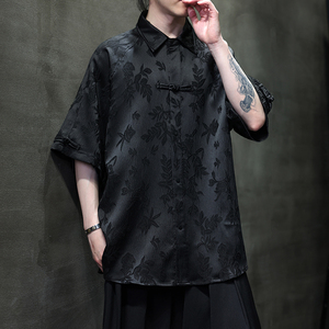 夏季风男装唐装汉服冰丝短袖中式大码提花衬衫A118-C28P65图片