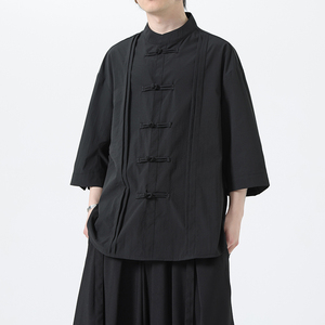 夏季风男装新中式冰丝盘扣唐装大码短袖衬衫A118-C10P70控98图片
