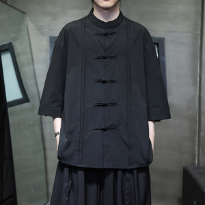 夏季风盘扣衬衫新中式大码汉服七分袖衬衣男A118-C10P70控98,怎样穿衣搭配男夏季短裤图片